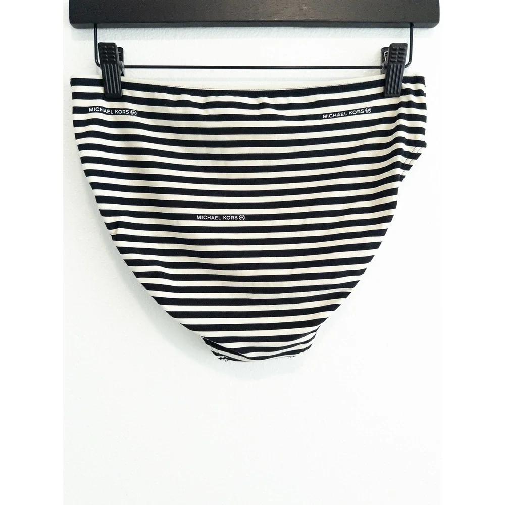 Michael Kors Bikini Bottoms Womens L Nautical Euro Summer Black White Stripes